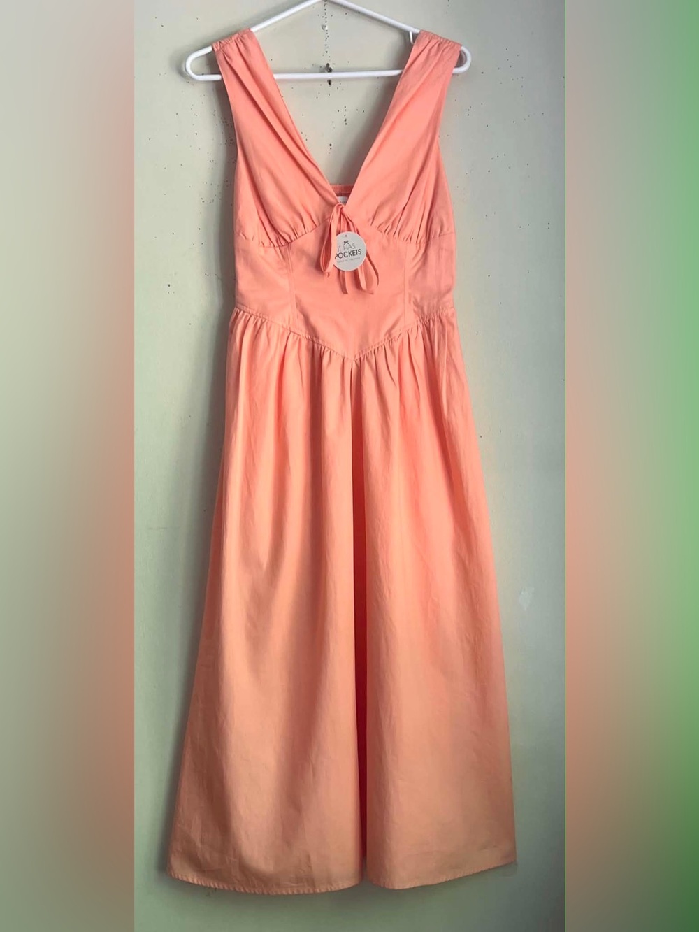 Sleeveless Peach Maxi Dress with Tie-Front Detail